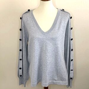 EUC Karl Lagerfeld Silver Metallic V-neck Sweater